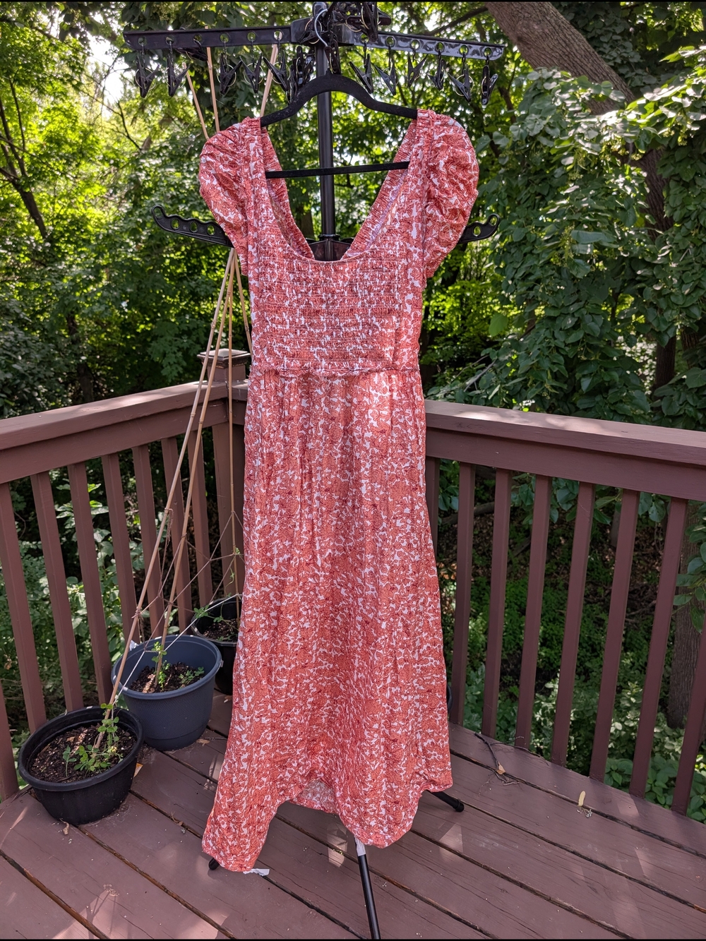 Women's Cotton Pink Floral Maxi Dress with Puff Sleeves